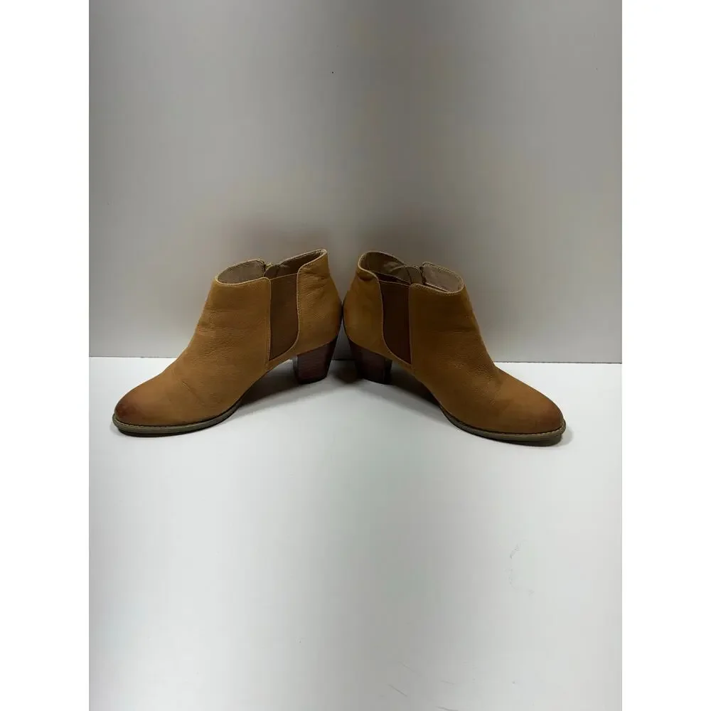 Vionic Strrling Women’s Heeled Boots Sz 9.5 Leather Suede Beige Side Zip Boho